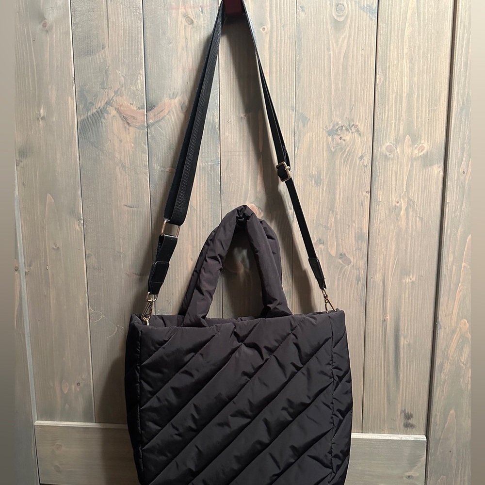 Black Quilted Bag with fabric handles, extendable & detachable shoulder strap